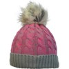 Womens Girls Winter Faux Fur Hat Large Raccoon Fur Pom Pom Beanie Hats Stretch - Terra - 3 of 3
