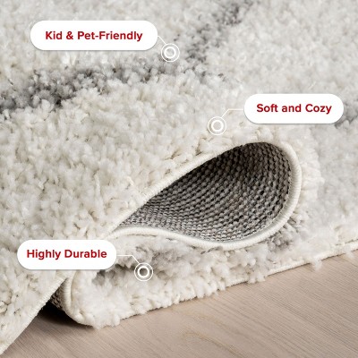 Plush White Geometric Shag 63" Square Area Rug