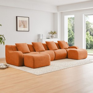 148" U-Shaped Sectional Sofas¨C Teddy Fabric, No Assembly Required Curved Armrest Anti-Slip Base - 1 of 4