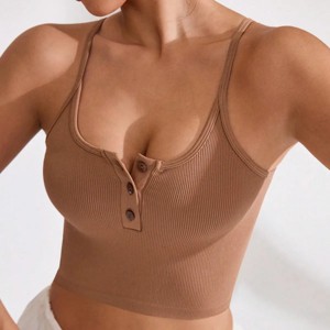 Women's Summer Sleeveless Yoga Top American Style Small Camisole Vest Buttons Breathable Chest Pads Inner Wear Covers Side - 1 of 1