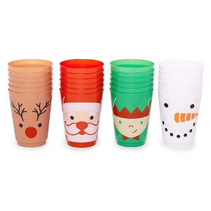 Sparkle and Bash 24 Pack Plastic Christmas Cups for Kids, 16oz Reusable Tumblers for Holiday Party Supplies, 4 Designs - 1 of 4