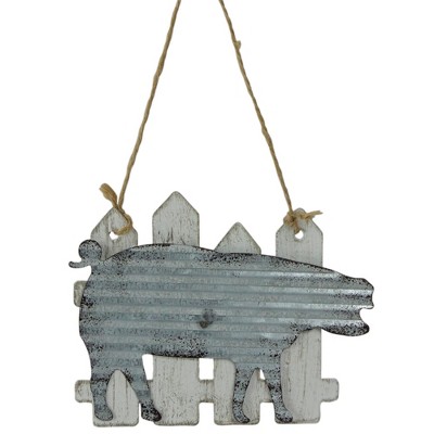 Northlight 7" Country Rustic Pig and White Picket Fence Christmas Ornament