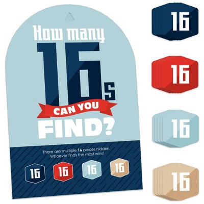 Big Dot of Happiness Boy 16th Birthday - Sweet Sixteen Birthday Party Scavenger Hunt - 1 Stand and 48 Game Pieces - Hide and Find Game