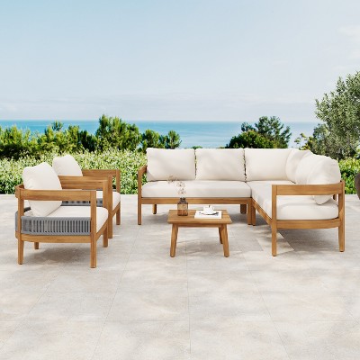 Christopher Knight Home Isolde Rustic Patio Rattan Acacia Wood Seating Set with Slatted Coffee Table