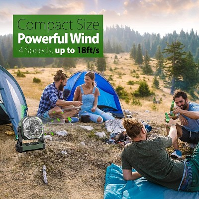 Green Rechargeable Oscillating Desk Fan with LED Light and Hook