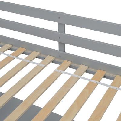 DOMETOUR Twin Loft Wood Bed with Under-bed, Built-in Desk, a Storage Cabinet of 2 Drawers, Guardrails, Ladder,Grey
