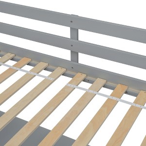 DOMETOUR Twin Loft Wood Bed with Under-bed, Built-in Desk, a Storage Cabinet of 2 Drawers, Guardrails, Ladder,Grey - 1 of 4