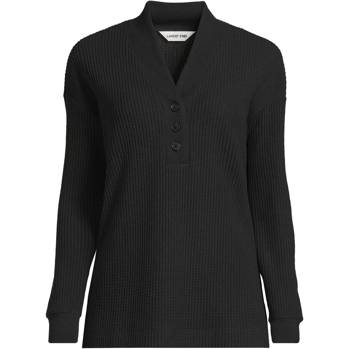 Lands' End Women's Long Sleeve Waffle Shawl Collar Henley - thumbnail 3