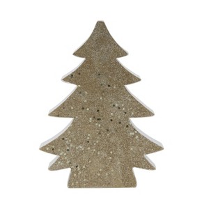 Transpac 10 Inch Christmas Tree Decorative Sculpture with Gold Glitter MDF Wood Tabletop Decoration for Indoor Use Holiday Decor Gift Giving and - 1 of 1