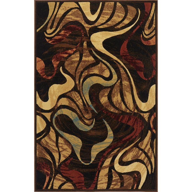 Home Dynamix Catalina Picasso Contemporary Artistic Swirl Area Rug, Black/Brown, 7'10" Round, 1 of 3