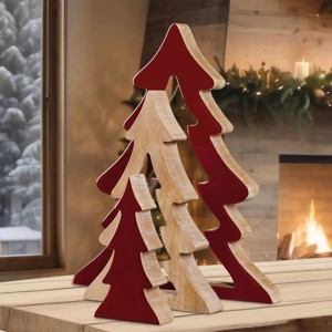Decorative Nesting Wooden Holiday Trees 3-Pack Red 17.8", 13.4", 8.6" - 1 of 4