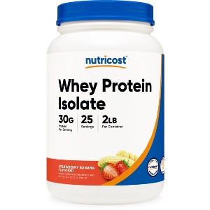 Nutricost Whey Protein Isolate (2 LB) Strawberry Banana Flavored - GMO-Free, Gluten-Free - 1 of 4