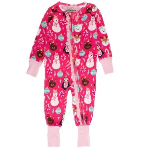 RuffleButts SoftSnooze Baby Girls Holiday Convertible Ruffle One Piece Pajama - 1 of 2