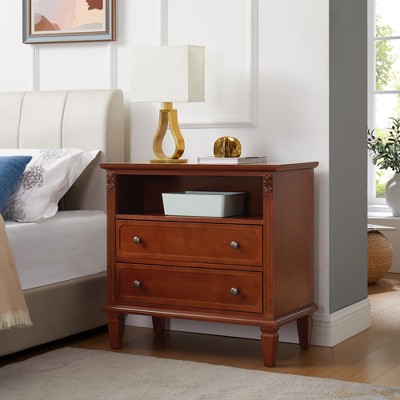 JUJABU Open Space and 2 Drawers Dresser Nightstand with Charging Station, with USB Ports and Outlets, for Bedroom
