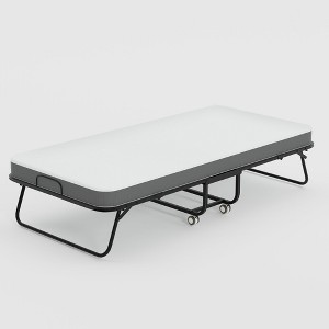 FurnitureR Folding Bed with 5-Inch Memory Foam Mattress – 75"x30" Narrow Twin Rollaway Bed Frame with Wheels, Fold Up, Sturdy Metal Construction - 1 of 3