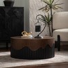 Round Wooden Pedestal Coffee Table,30.31''/38.97'' Handcrafted Relief Modern Accent Table for Living Room-Baofuwish - 2 of 4