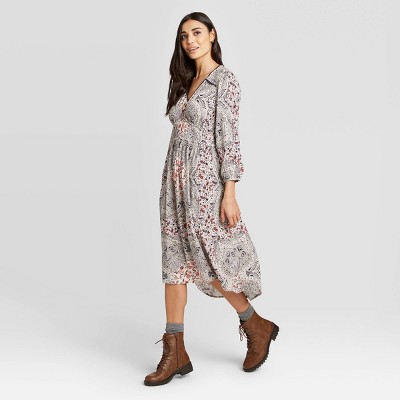 printed long sleeve dress