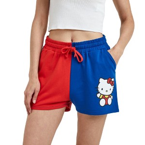 Hello Kitty Character Art Women's Red & Blue Contrast Sweat Shorts - 1 of 4