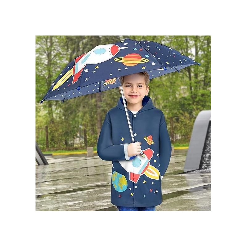Addie & Tate Girls and Boys Rain Coats and Umbrella set, Kids Ages 3T-7 Years (Space/Celestial), 2 of 3
