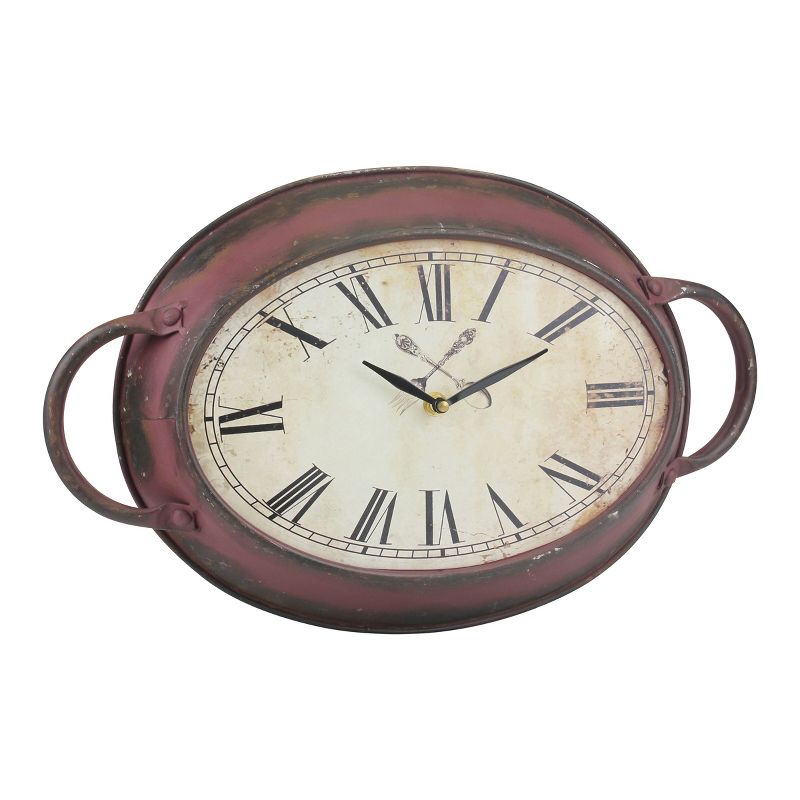 16.5&#34; x 10.6&#34; Oval Metal Wall Clock Red - Stonebriar Collection, 3 of 8