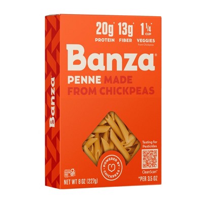 Banza Penne Pasta from Chickpeas, Shelf-Stable Protein Noodles, 8oz (Pack of 4)