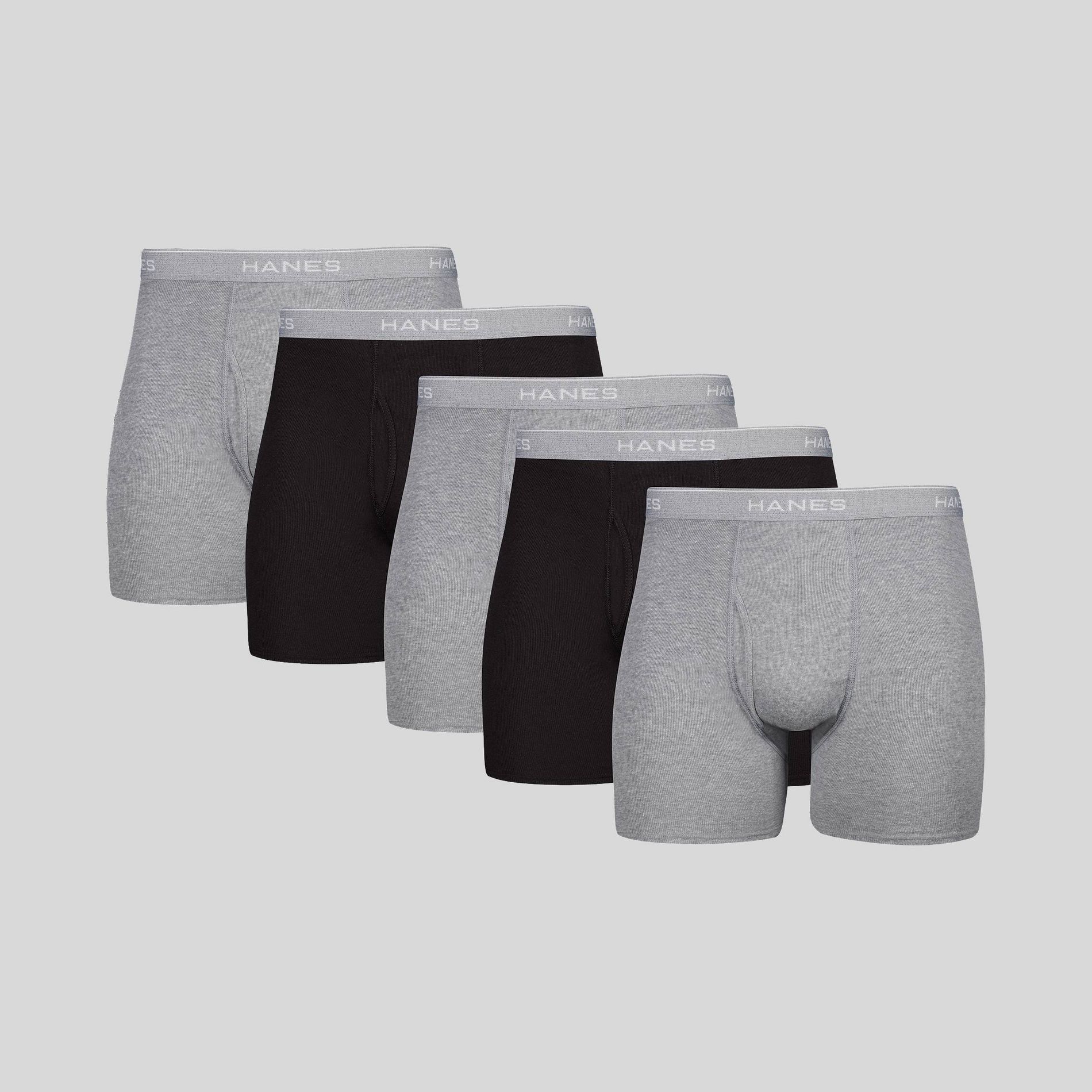 Hanes Men's Boxer Briefs 5pk - Black/Gray XL: Tagless, Breathable, Moisture Wicking, Full Waistband Elastic