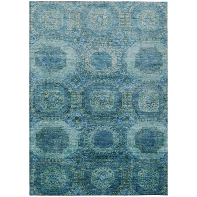HomeRoots 5' X 8' Blue And Ivory Medallion Washable Indoor Outdoor Area Rug