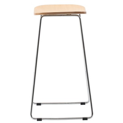 Melrose Natural Wood Saddle Style Bar Stool with Chrome Base