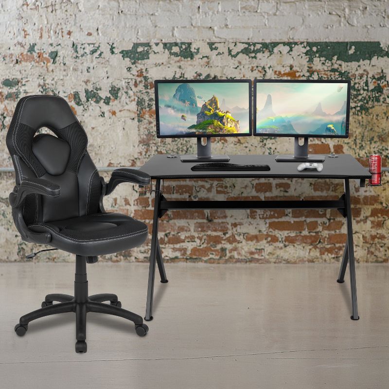 Flash Furniture Gaming Desk and Racing Chair Set with Cup Holder, Headphone Hook & 2 Wire Management Holes, 2 of 13
