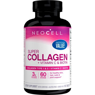NeoCell Super Collagen + Vitamin C & Biotin for healthy hair, beautiful skin, and nail support- Dietary Supplement, 180 Tablets (Package May Vary)