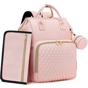 Itopfox Pink Diaper Backpack for Baby Girls - Baby Shower Gifts, Quilted with Changing Pad, Pacifier Case, Insulated Pockets 35L Large Capacity - 1 of 4