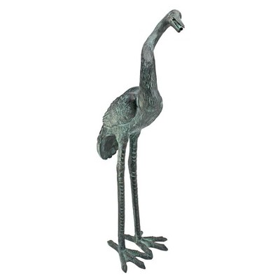 Medium Bronze Crane Garden Statue with Emerald Verde Patina