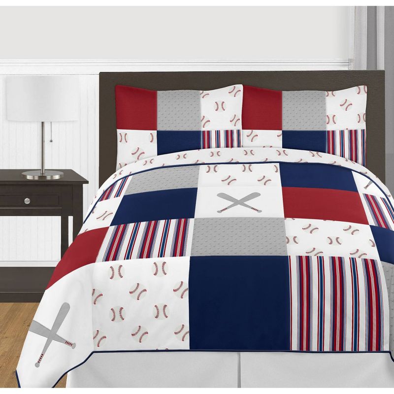 3pc Baseball Patch Full/Queen Kids&#39; Comforter Bedding Set Blue and Red - Sweet Jojo Designs, 1 of 5