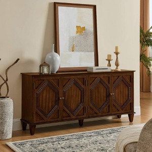 ORRD 65.2" Mid Century Buffet Cabinet with Storage, Geometric Accent Coffee & Wine Bar, Large Console for Living Room & Kitchen (Walnut) - 1 of 4