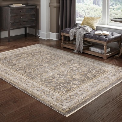 Handmade Gray and Gold Synthetic Rectangular Area Rug 5'3" x 7'6"