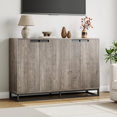 Homhougo 55" Buffet Storage Cabinet, Accent Sideboard Modern Credenza with 4 Doors and Shelves, Coffee Bar Table Gray