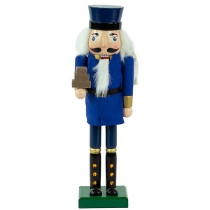 Northlight 14" Blue and Gold Wooden Mail Carrier Christmas Nutcracker - 1 of 4