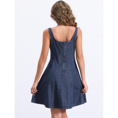 Женские платья INSPIRE CHIC Women's Denim Sleeveless Crew Neck A-Line Mini Dress Dark Blue X-Large — фото 3