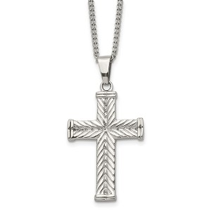 Black Bow Jewelry Stainless Steel Textured Wheat Design Cross Necklace - 22 Inch - 1 of 4