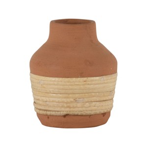 Natural Terracotta & Rattan Bud Vase for Dried Flowers, Table Decor - 1 of 4