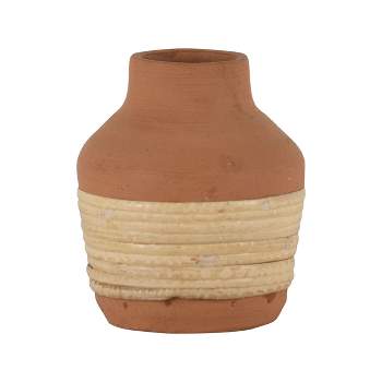 Natural Handthrown Terracotta & Rattan Bud Vase - Foreside Home & Garden