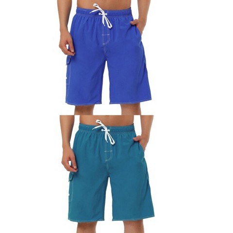 Lars Amadeus Men's Solid Drawstring Elastic Waistband Swimming Board Shorts 2 Pcs Light Blue/Pink 32