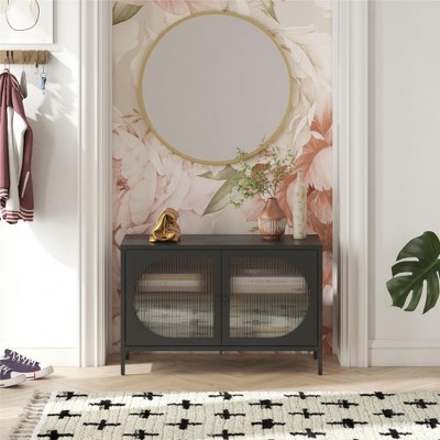 ORRD Wide 2-Door Accent Cabinet with Fluted Glass Doors for Living Room, Storage & Display Organizer