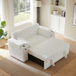 Corduroy Sofa Bed with Pull-Out Bed and Armrests with Storage - 1 of 4