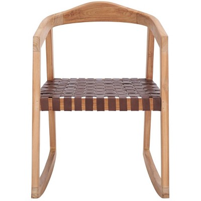 Willa Cognac Genuine Leather and Natural Teak Rocking Dining Chair