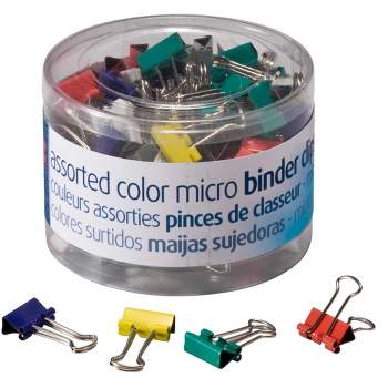 Officemate Binder Clips, Micro, 5/32 Capacity, Assorted Colors, Pack of 100