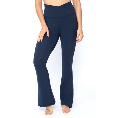 90 Degree By Reflex Womens Wonderlink Madison High Elastic Free Crossover  Waist Flare Leg Pant - Dark Navy - Large