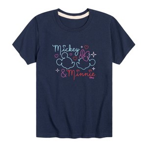 Boys' - Disney - Mickey & Minnie Together in Neon Short Sleeve Graphic T-Shirt - 1 of 4