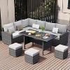 7 Pieces Outdoor Dining Set, All-Weather Rattan Sectional Sofa & Chairs, Patio Conversation Set for Poolside, Garden, Porch - 3 of 4
