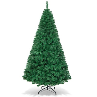Tangkula 7ft Green Artificial Christmas Pine Tree Hinged PVC Branches with Solid Metal Legs Indoor Outdoor